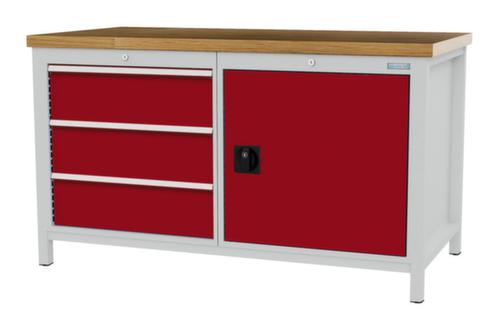Bedrunka + Hirth Werkbank mit Buche-Massivholzplatte Gestell in vielen Farben, 3 Schubladen, 1 Schrank