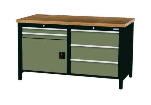 Bedrunka + Hirth Werkbank mit Buche-Massivholzplatte Gestell in vielen Farben, 5 Schubladen, 1 Schrank