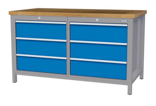 Bedrunka + Hirth Werkbank mit Buche-Massivholzplatte Gestell in vielen Farben, 6 Schubladen