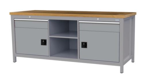 Bedrunka + Hirth Werkbank mit Buche-Massivholzplatte Gestell in vielen Farben, 2 Schubladen, 2 Schränke, 2 Ablageböden