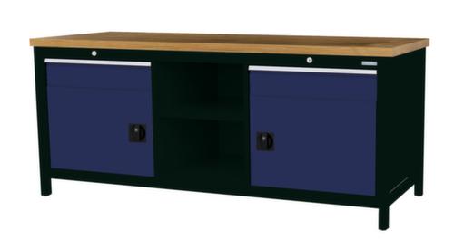 Bedrunka + Hirth Werkbank mit Buche-Massivholzplatte Gestell in vielen Farben, 2 Schubladen, 2 Schränke, 2 Ablageböden