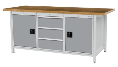 Bedrunka + Hirth Werkbank mit Buche-Massivholzplatte Gestell in vielen Farben, 3 Schubladen, 2 Schränke