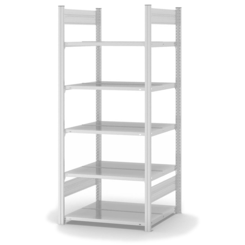 hofe Akten-Steckregal zur beidseitigen Nutzung, 5 Böden, RAL7035 Lichtgrau