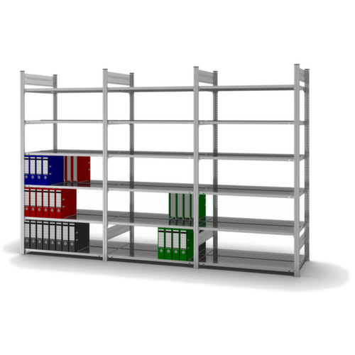 hofe Akten-Steckregal Anbaufeld zur beidseitigen Nutzung, 6 Böden, mit korrosionsschützender Zinkbeschichtung