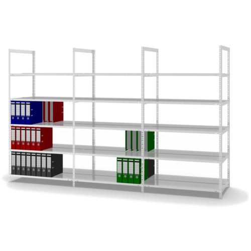 hofe Akten-Schraubregal zur beidseitigen Nutzung, 5 Böden, RAL7035 Lichtgrau