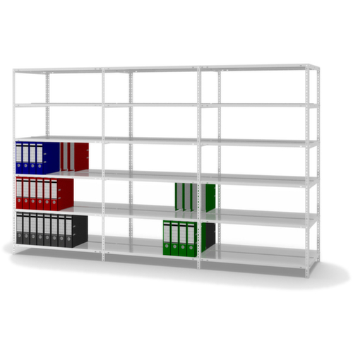 hofe Akten-Schraubregal zur beidseitigen Nutzung, 6 Böden, RAL7035 Lichtgrau