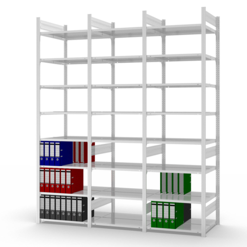 hofe Akten-Steckregal Anbaufeld zur beidseitigen Nutzung, 6 Böden, RAL7035 Lichtgrau