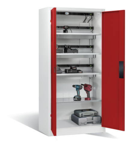 C+P Akkuladeschrank ERGO, RAL7035 Lichtgrau/RAL3003 Rubinrot