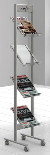 Mobiles Prospektregal, 4 Ablagen, Gestell alusilber