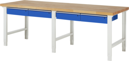 RAU Höhenverstellbare Werkbank Serie 7000, 4 Schubladen, RAL7035 Lichtgrau/RAL5010 Enzianblau