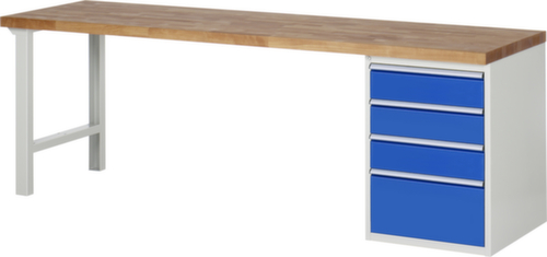 RAU Werkbank Serie 7000 mit Containergestell, 4 Schubladen, RAL7035 Lichtgrau/RAL5010 Enzianblau