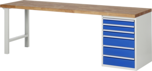 RAU Werkbank Serie 7000 mit Containergestell, 6 Schubladen, RAL7035 Lichtgrau/RAL5010 Enzianblau