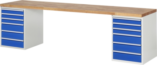 RAU Werkbank Serie 7000 mit Containergestell, 12 Schubladen, RAL7035 Lichtgrau/RAL5010 Enzianblau