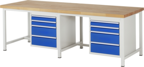 RAU Höhenverstellbare Werkbank Serie 8000, 8 Schubladen, RAL7035 Lichtgrau/RAL5010 Enzianblau