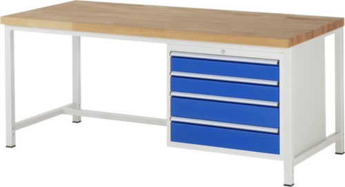 RAU Höhenverstellbare Werkbank Serie 8000, 4 Schubladen, RAL7035 Lichtgrau/RAL5010 Enzianblau