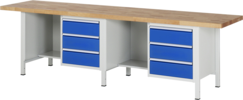 RAU Höhenverstellbare Werkbank Serie 8000, 6 Schubladen, RAL7035 Lichtgrau/RAL5010 Enzianblau