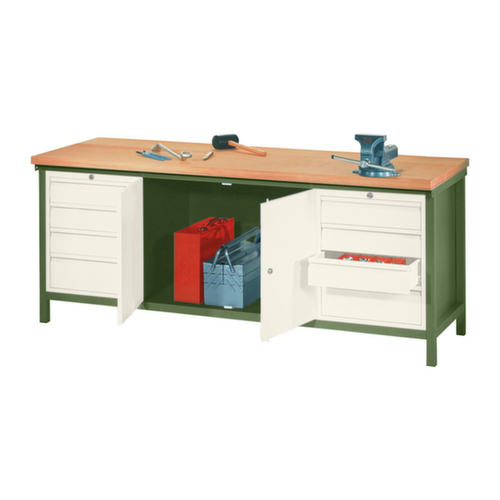 PAVOY Werkbank mit verschiedenen Unterbauten, 8 Schubladen, 1 Schrank