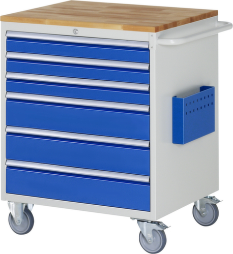 RAU Fahrbare Werkbank Serie 7000, 6 Schubladen, 1 Dokumententasche, 1 Schiebebügel, RAL7035 Lichtgrau/RAL5010 Enzianblau