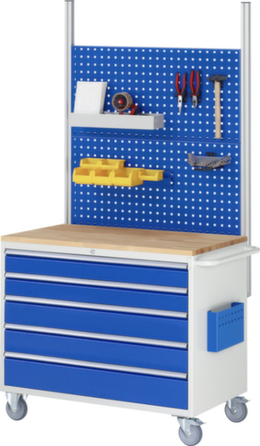 RAU Fahrbare Werkbank Serie 7000, 5 Schubladen, 1 Dokumententasche, 1 Schiebebügel, RAL7035 Lichtgrau/RAL5010 Enzianblau