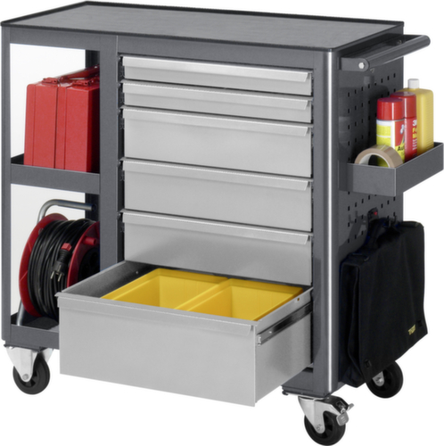 RAU Fahrbare Werkbank Basic 6010, 6 Schubladen, 2 Ablageböden, 1 Lochplatte, anthrazit/RAL7035 Lichtgrau