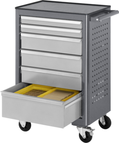RAU Fahrbare Werkbank Basic 6030, 6 Schubladen, 1 Lochplatte, anthrazit/RAL7035 Lichtgrau