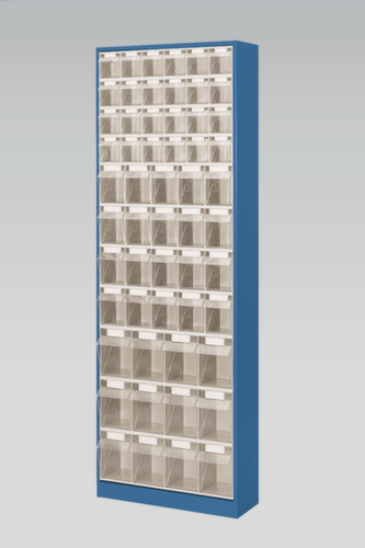 Magazinschrank mit Klappkästen, 56 Kästen, transparent