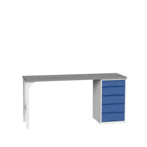 bott Werkbank verso, 5 Schubladen, RAL7035 Lichtgrau/RAL5010 Enzianblau