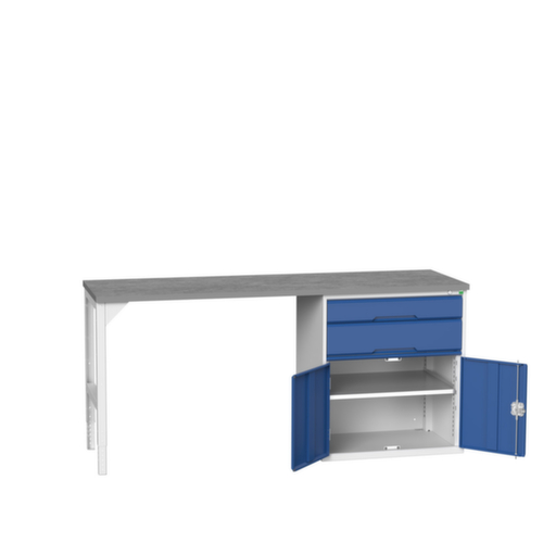 bott Werkbank verso, 2 Schubladen, 1 Schrank, RAL7035 Lichtgrau/RAL5010 Enzianblau