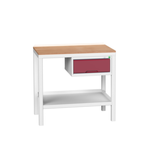 bott Werkbank verso, 1 Schublade, 1 Ablageboden, RAL7035 Lichtgrau/RAL3004 Purpurrot