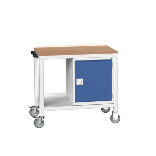bott Mobile Werkbank verso, 1 Schrank, 1/2 Ablageboden, 1 Schiebebügel, RAL7035 Lichtgrau/RAL5010 Enzianblau