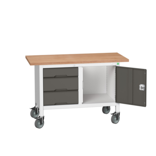 bott Fahrbare Kastenwerkbank verso, 3 Schubladen, 1 Schrank, RAL7035 Lichtgrau/RAL7016 Anthrazitgrau