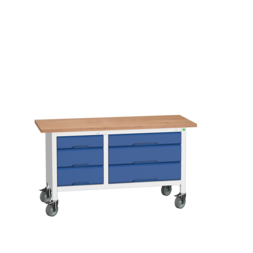 bott Fahrbare Kastenwerkbank verso, 6 Schubladen, RAL7035 Lichtgrau/RAL5010 Enzianblau