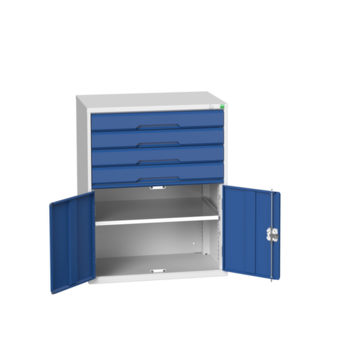 bott Schubladenschrank verso mit Flügeltür, 4 Schublade(n), RAL7035 Lichtgrau/RAL5010 Enzianblau