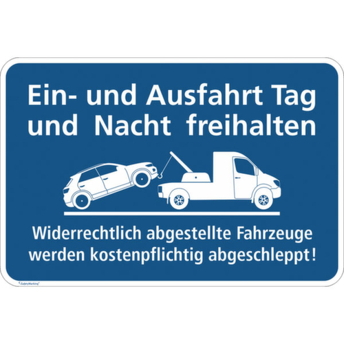 Hinweisschild SafetyMarking®, "Ein- und Ausfahrt Tag und Nach freihalten"