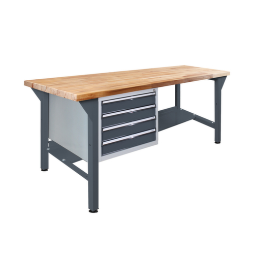 Werkbank mit Buche-Massivholzplatte, 4 Schubladen, 1 Ablageboden, RAL7016 Anthrazitgrau/RAL7016 Anthrazitgrau