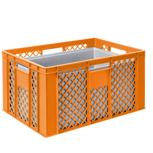 Euronorm-Stapelbehälter mit Isolierbox, orange, Inhalt 63 l, Auflagedeckel für Isolierbox