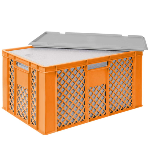 Euronorm-Stapelbehälter mit Isolierbox, orange, Inhalt 63 l, Auflagedeckel für Isolierbox