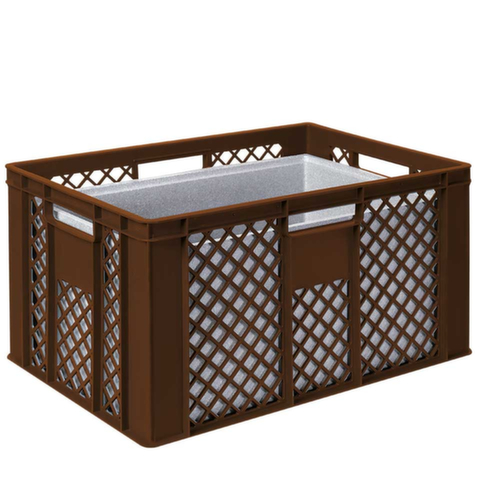 Euronorm-Stapelbehälter mit Isolierbox, braun, Inhalt 63 l, Auflagedeckel für Isolierbox