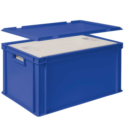 Euronorm-Stapelbehälter mit Isolierbox, blau, Inhalt 65 l, Auflagedeckel für Isolierbox