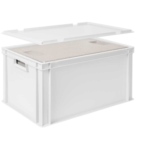 Euronorm-Stapelbehälter mit Isolierbox, weiß, Inhalt 65 l, Auflagedeckel für Isolierbox