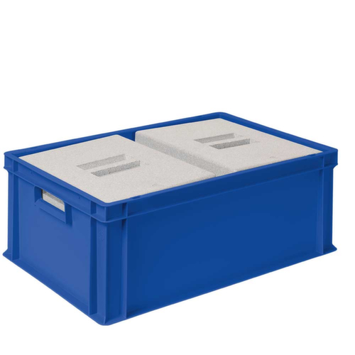 Euronorm-Stapelbehälter mit 2 Isolierboxen, blau, Inhalt 44,5 l, Auflagedeckel für Isolierbox
