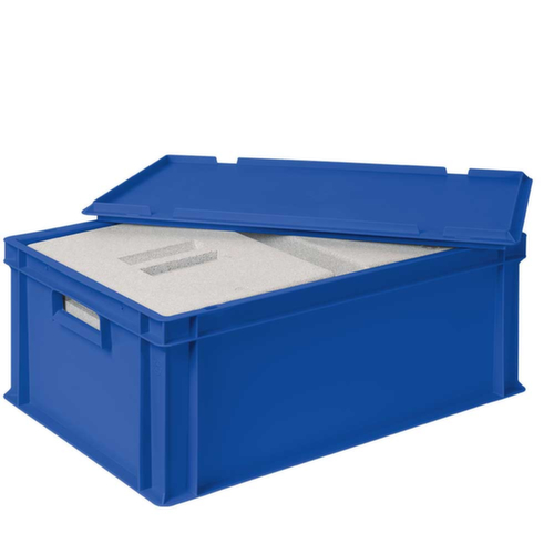 Euronorm-Stapelbehälter mit 2 Isolierboxen, blau, Inhalt 44,5 l, Auflagedeckel für Isolierbox