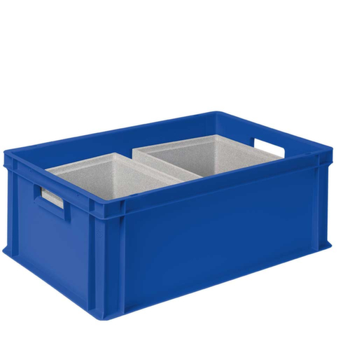Euronorm-Stapelbehälter mit 2 Isolierboxen, blau, Inhalt 44,5 l, Auflagedeckel für Isolierbox