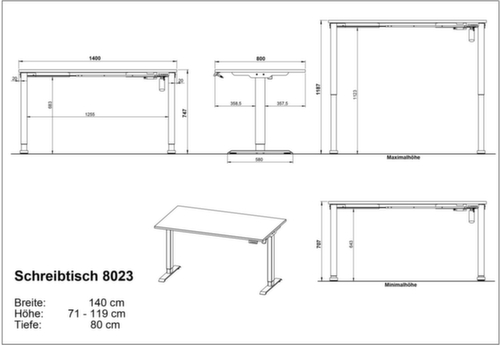 Elektrisch höhenverstellbarer Schreibtisch GW-PROFI 3.0 8023
