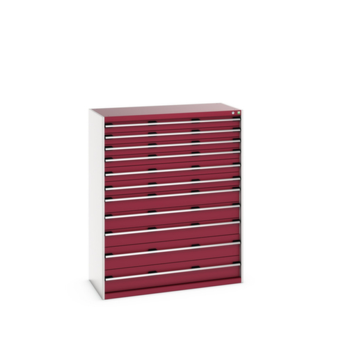 bott Schubladenschrank cubio Grundfläche 1300x650 mm, 11 Schublade(n), RAL7035 Lichtgrau/RAL3004 Purpurrot