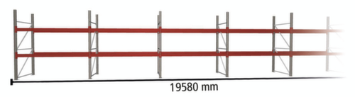 META Palettenregal MULTIPAL für 63 Paletten, 19580 mm breit, 3 Lagerebenen