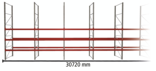 META Palettenregal MULTIPAL für 132 Paletten, 30720 mm breit, 4 Lagerebenen