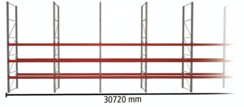 META Palettenregal MULTIPAL für 88 Paletten, 30720 mm breit, 4 Lagerebenen