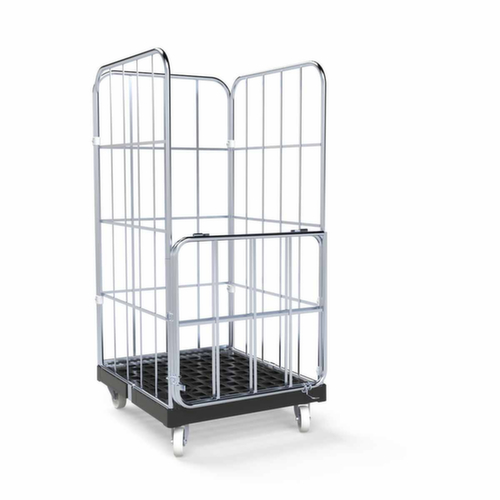 Rollbehälter BASICline mit 3 Wänden und Tür, Traglast 500 kg, Länge x Breite 845 x 724 mm