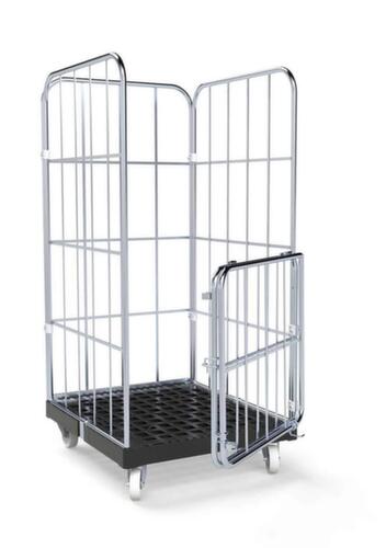 Rollbehälter BASICline mit 3 Wänden und Tür, Traglast 500 kg, Länge x Breite 845 x 724 mm